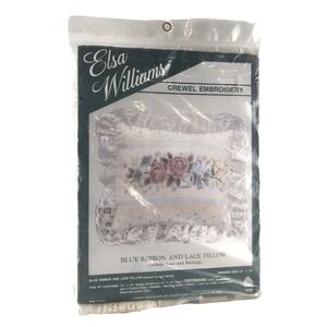 Elsa Williams Crewel Embroidery Pillow Kit Blue Ribbon And Lace Floral 12X10 New